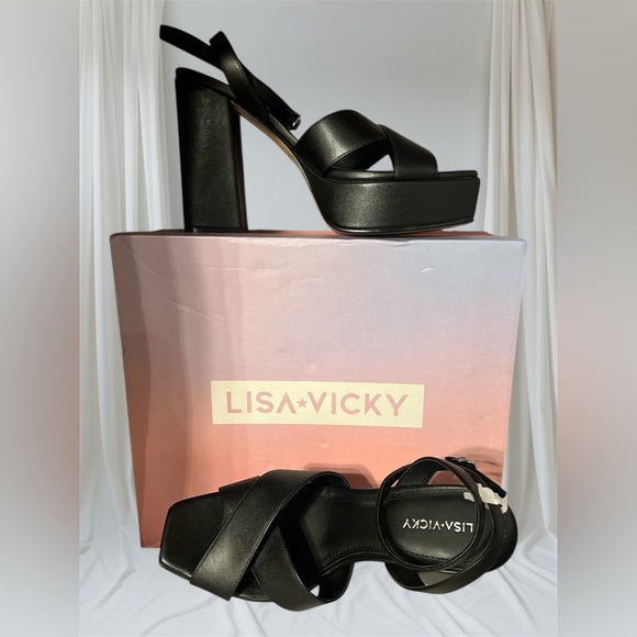 Lisa Vicky JAZZ-V Black Leather Platform Strappy Sandals | Size 8.5 NIB - Picture 2 of 12